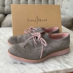 Cole Haan lunar grand wingtip grey suede oxford
